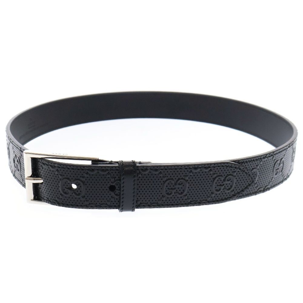 GUCCI グッチ ダブルG シグネチャー スクエア バックル ベルト ブラックレザー シルバー金具 474313