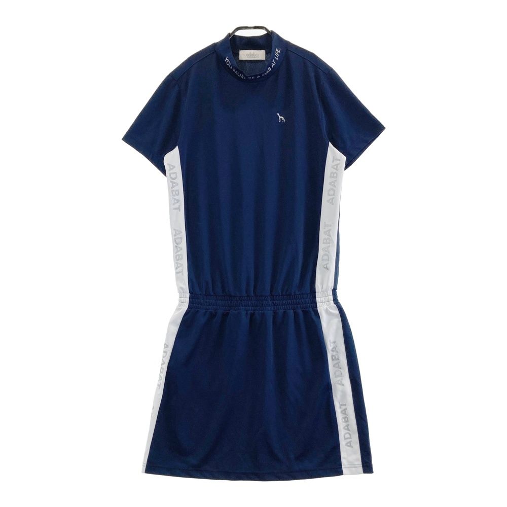 サイズ：42 ADABAT アダバット モックネック 半袖ワンピース ネイビー