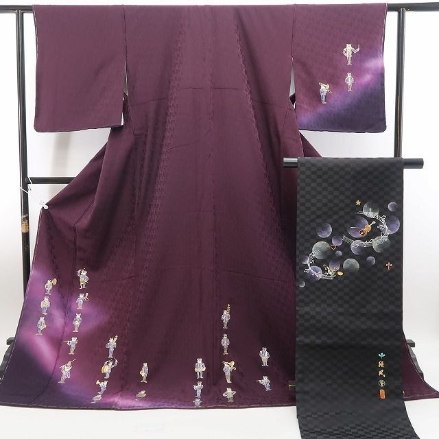 新品続々入荷中！ ❁tomihisa❁ ２点セット 金彩友禅 猫の音楽隊 着物”猫の音楽隊が奏でる個性と気品”付下げ なごや帯 6981 最大40％Off！