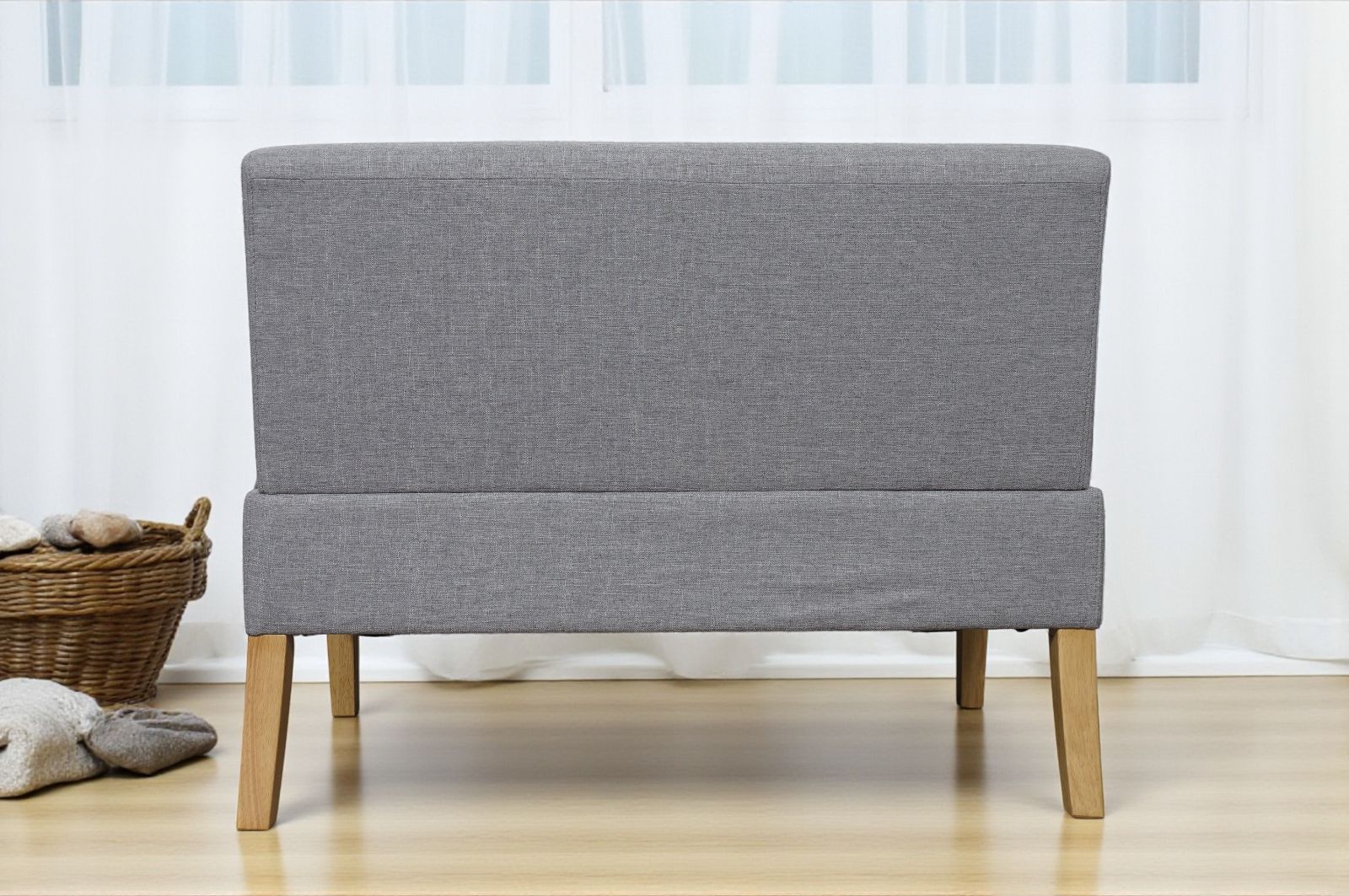 K ダイニング ソファ 2人掛け 幅105cm 天然木脚 青 北欧風 ウェービングベルト 静音設計 2Pソファ コンパクト おしゃれ ファブリック