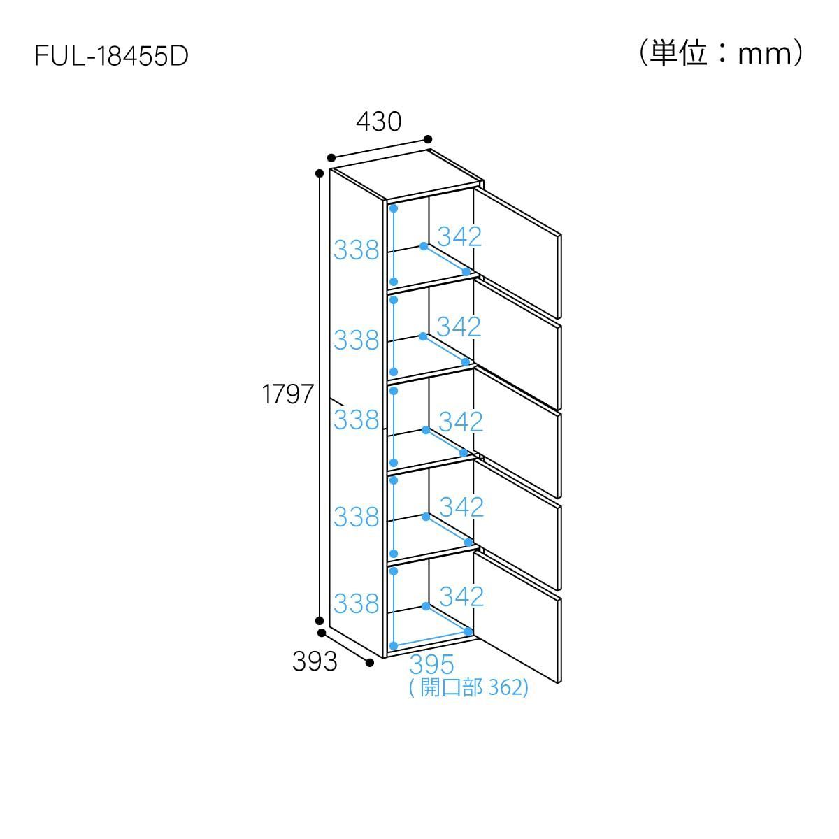 FUL-18455DNA フルニコ 幅43×奥行39.3×高さ179.7cm ベーシックデザイン ナチュラルブラウン木目柄 一人暮らしの部屋や狭いスペースにぴったりサイズ 同シリーズで 自由自在 5段の扉付き収納 ストッカー ラック 収納棚 白井産業