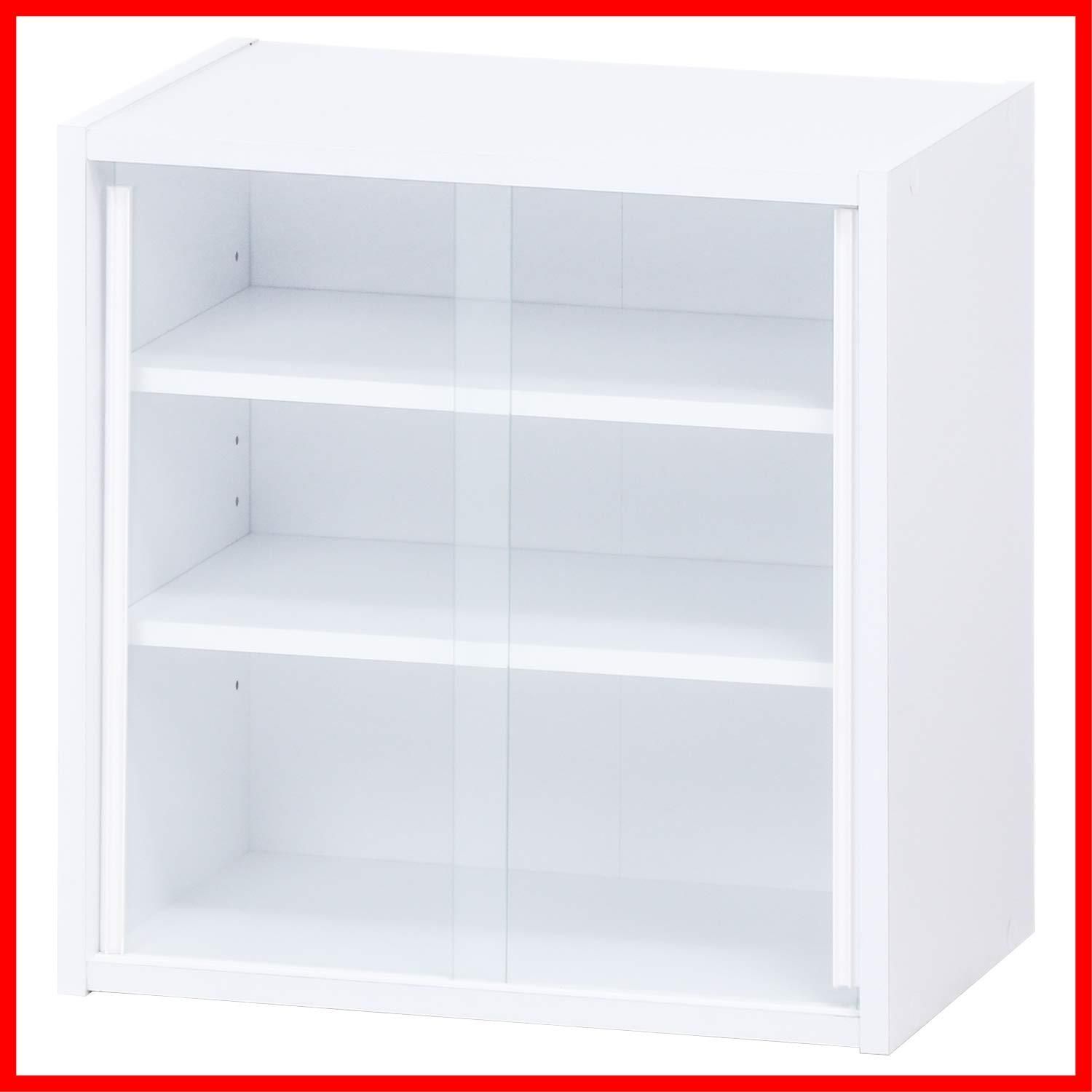 【在庫わずか】組立品 可動棚 ガラス扉 ホワイト 99434 幅43×奥行29×高さ44cm キッチン収納 食器棚 不二貿易