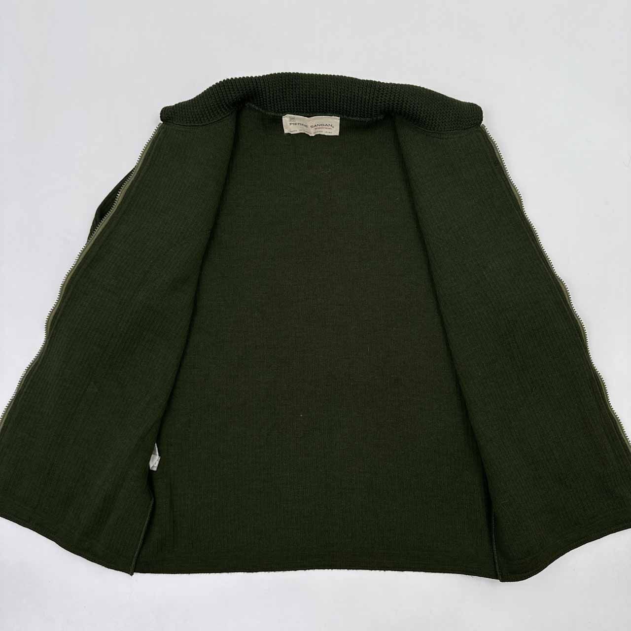 vintage　レザー切り替えニットジップアップ　ジャケット　グリーン 英国製 ヴィンテージ PIERRE SANGAN 本革 レザー切替 ジップ