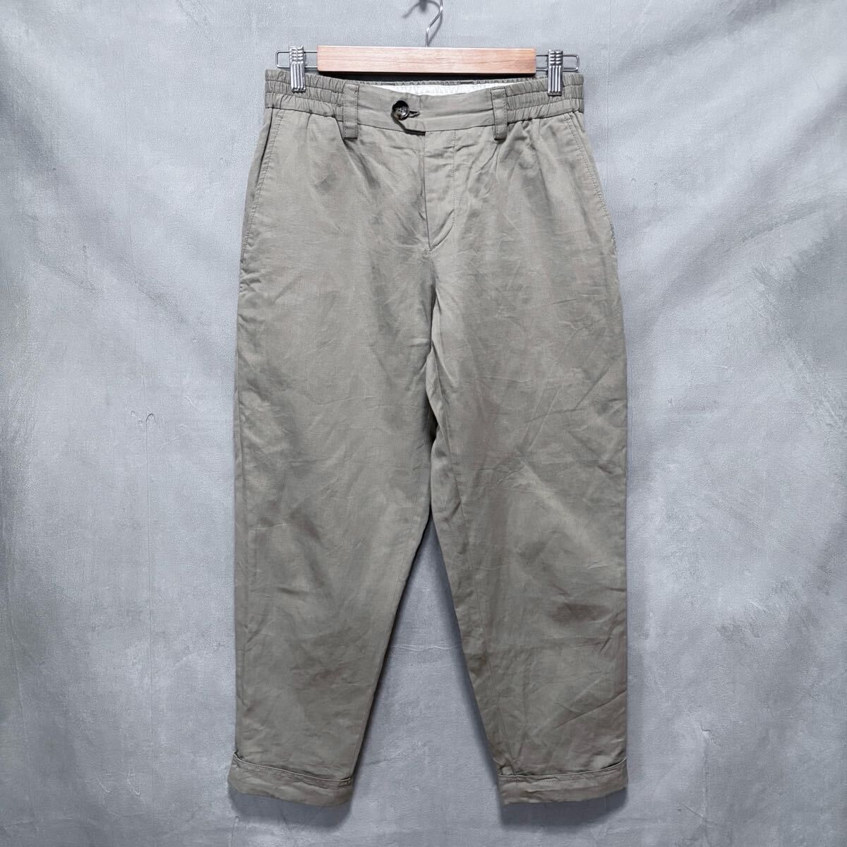 PT TORINO ピーティートリノ THE REBEL コットンリネン ウエストゴム ワイド テーパード トラウザーズ パンツ size.W31 カーキ ベージュ