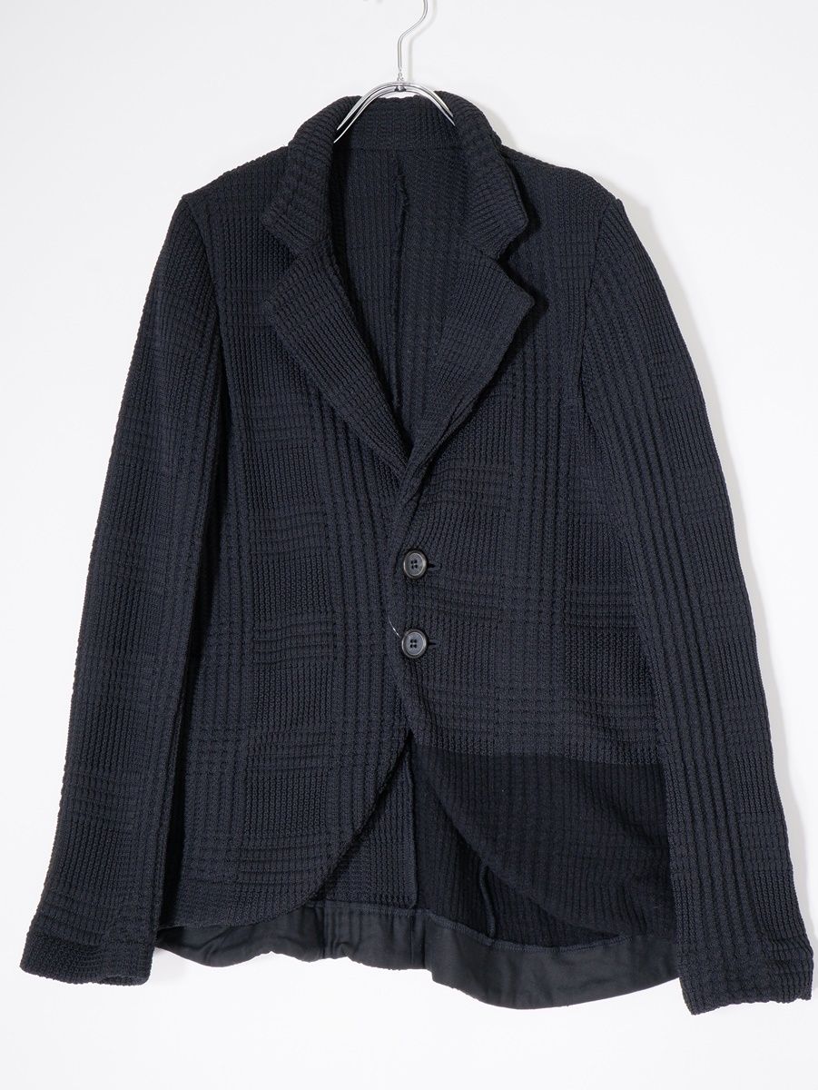 Y'sワイズ(ヨウジヤマモト) チェック織柄 ポリニット 2ボタン