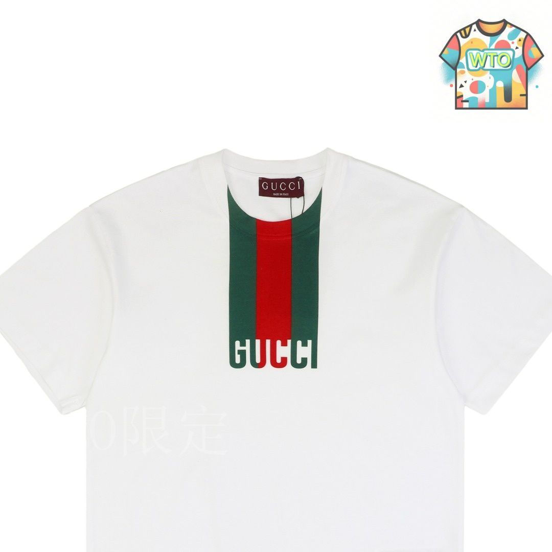 今日特価】Gucci 25SS 紅緑 G ロゴ ネックストライプ T シャツ-3