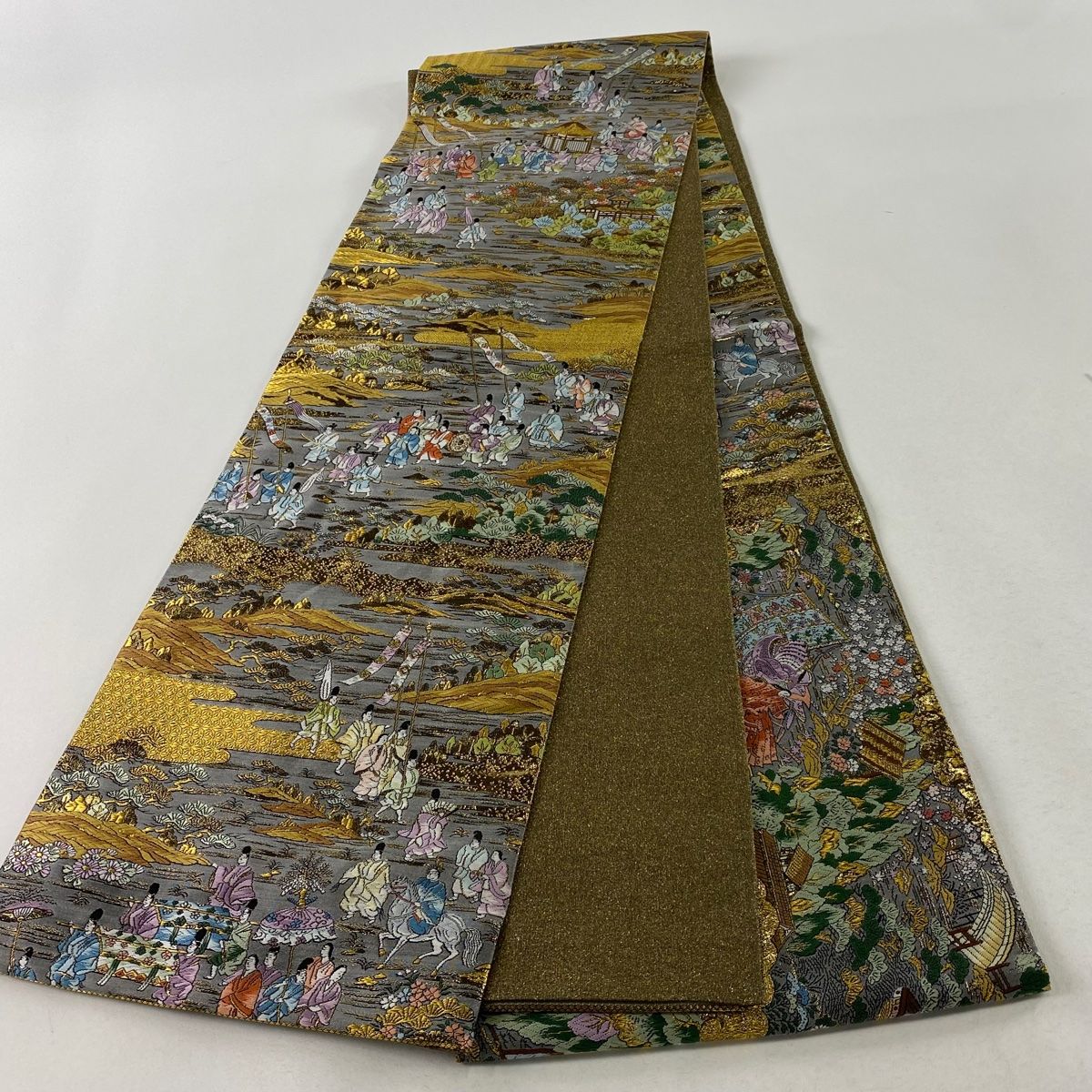 ◎美品◎名誉人間国宝 王 金山 作 茶道家 宗栄 監修 正絹 お太鼓柄 袋帯 平和屋着物▽京の名門 じゅらく謹製 帝王紫 太鼓柄袋帯 短冊御所