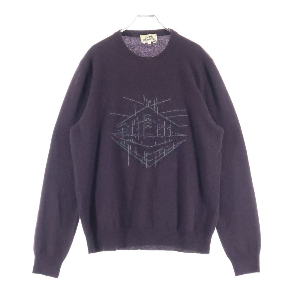 HERMES エルメス 15SS カシミヤ フロントデザイン クルーネックニットセーター ブラウン