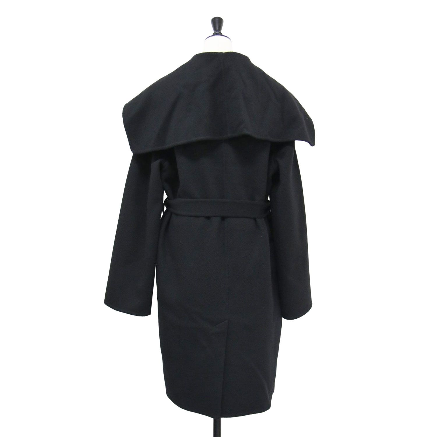 HERMES エルメス コート ブラック 黒 サイズ 38 M | カシミヤ ダブルフェイス ベルテッド コート | ガウン | ロング ベルト付き ビッグカラー | イタリア製 | アウター ジャケット 上着 レディース