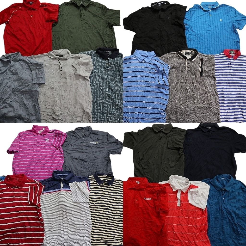 古着卸 まとめ売り ポロシャツ 20枚セット (メンズ XL ) ボーダー 総柄 無地 ランズエンド ワンポイント 中古 古着 MY3546
