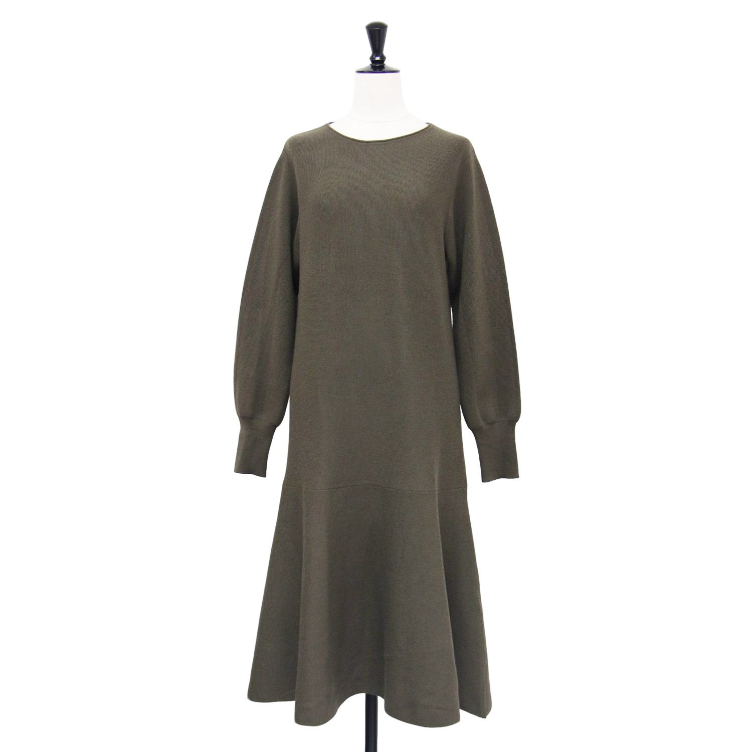 IENA イエナ ワンピース カーキ サイズ | ニット フ ワンピース | ドレス | 長袖 クルーネック ロング 膝下 マーメイド ハイゲージ ウール | トップス レディース