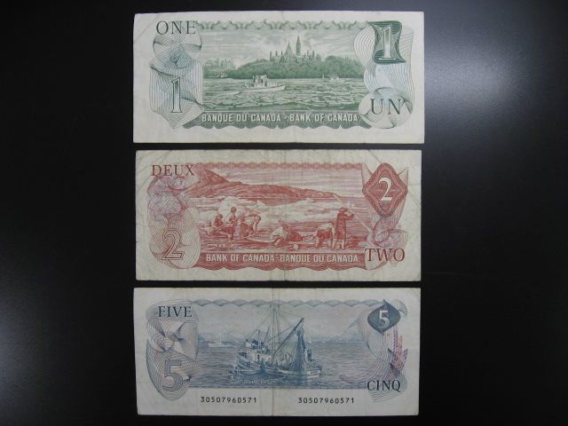 1544☆カナダ□紙幣□旧紙幣□1ドル□2ドル□5ドル□送料込み