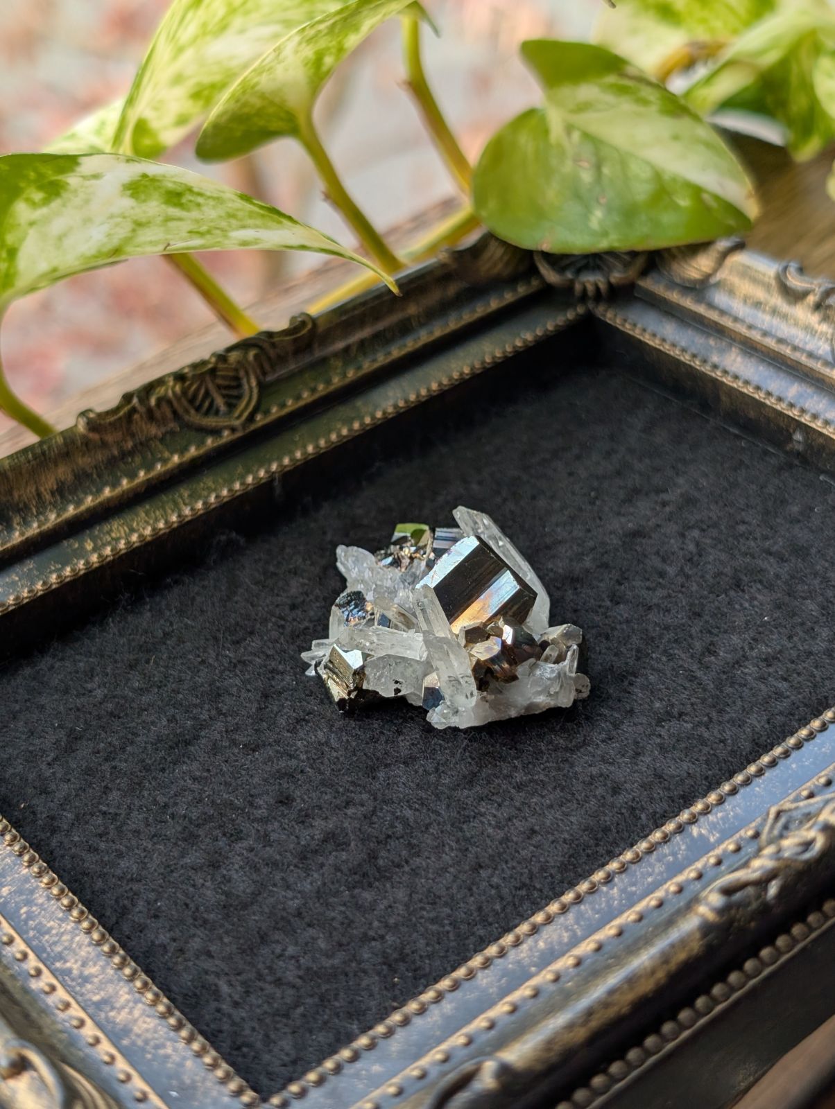 ピンク水晶パイライト共生クラスターNo.1400 ピンク水晶パイライト共生