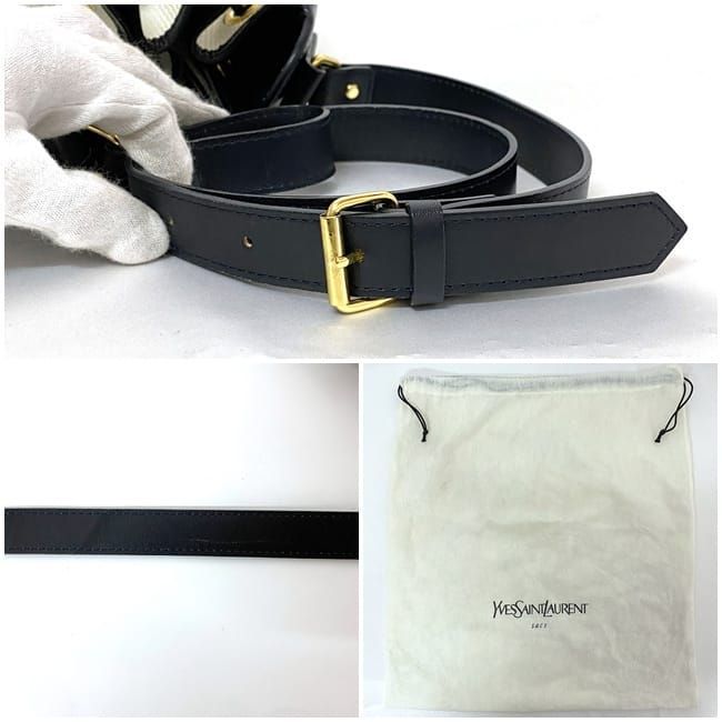 イヴサンローラン 巾着 ショルダーバッグ ホワイト ネイビー 美品 PVC