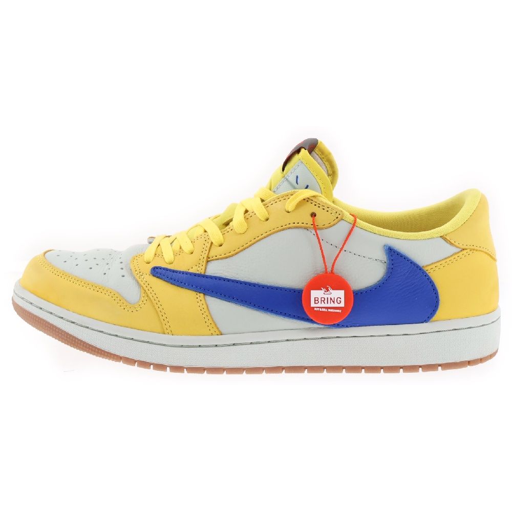 NIKE (ナイキ) ×トラヴィス スコット ウィメンズ エアジョーダン1 レトロ ローカットスニーカー OG カナリー イエロー/ブルー DZ4137-700
