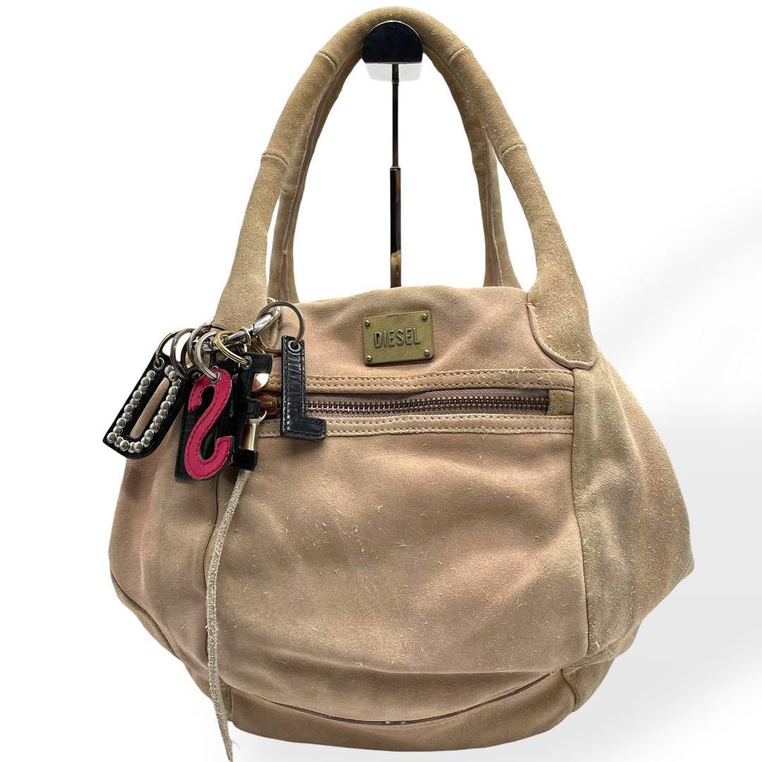 良品 DIESEL Archive メタルロゴ ハンドバッグ Y2K ベージュ