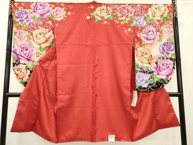 平和屋着物●小振袖 二尺袖 大輪バラ 洗える着物 ♥ DAAW3829fe