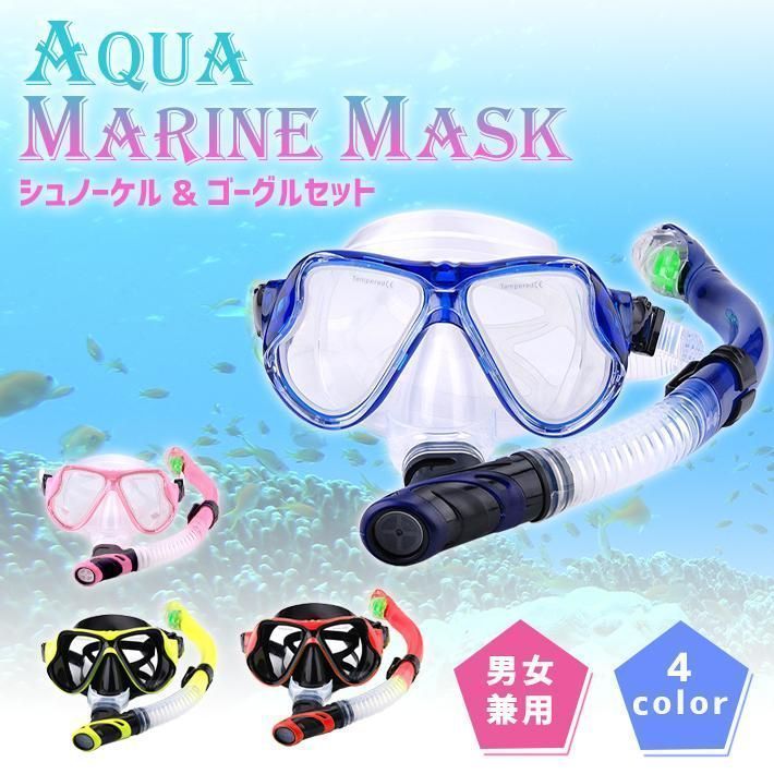 シュノーケル セット 全4色 ドライシュノーケル ＋ マスク 二眼ゴーグル 2点セット シュノーケリング スノーケリング