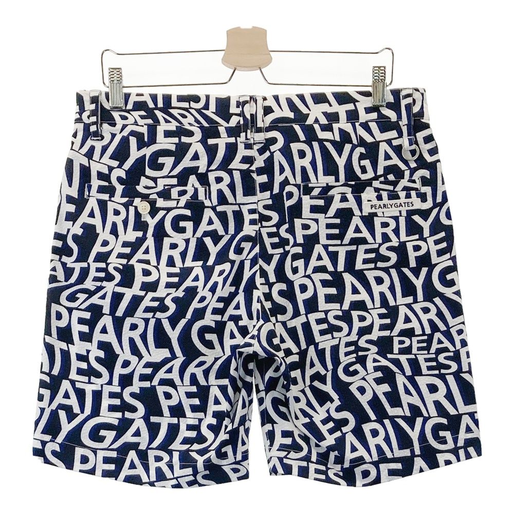 サイズ 5 PEARLY GATES パーリーゲイツ ハーフパンツ シアサッカー ロゴ 総柄 ネイビー系 240101531069 ゴルフウェア メンズ ストスト