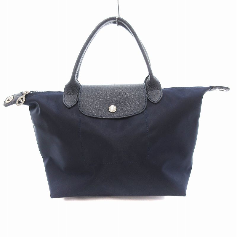 ロンシャン　ネイビー ナイロン トートバッグ レザーハンドル LONGCHAMP - LONGCHAMPレザーハンドルトート ネイビーの通販 by