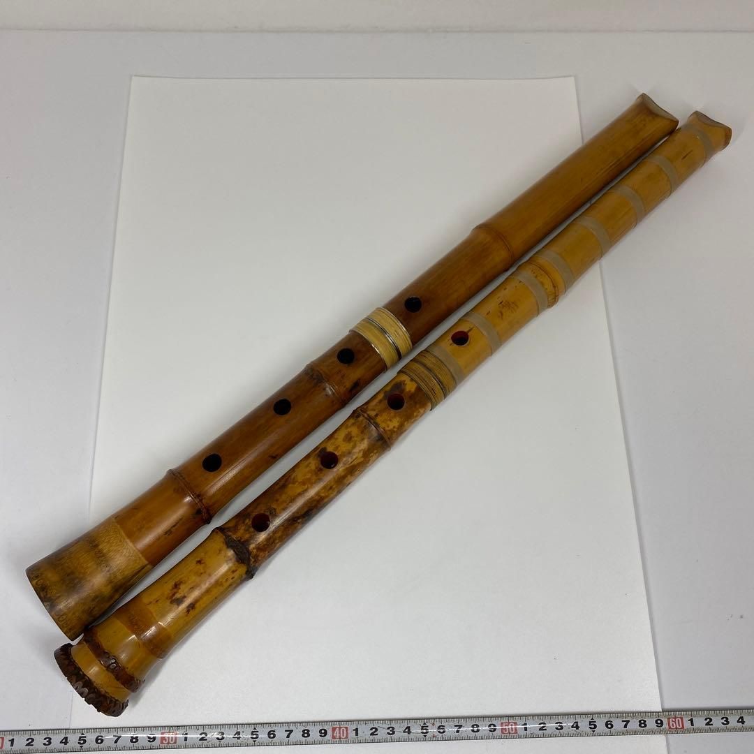 竹山|敦山在銘 中継 銀三線 味のある尺八 2本 共箱 東さ6-1025