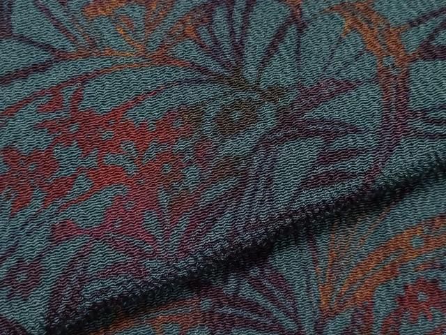 平和屋着物●上質な小紋　型染め　草花文　鬼しぼ縮緬　正絹　逸品　CAAQ9179vf 平和屋着物○上質な小紋 型染め 草花文 鬼しぼ縮緬 正絹 逸品