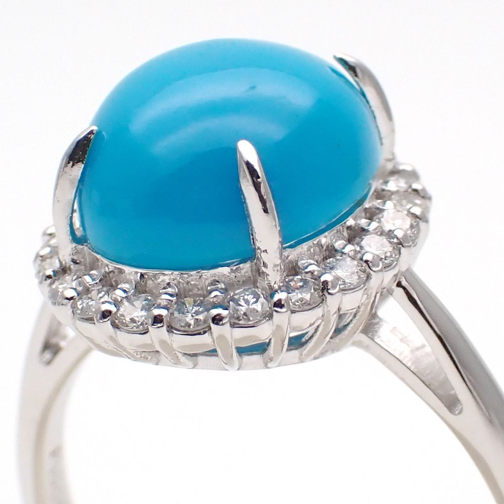 Pt900 プラチナ トルコ石 3.61ct ダイヤモンド 0.31ct 指輪 