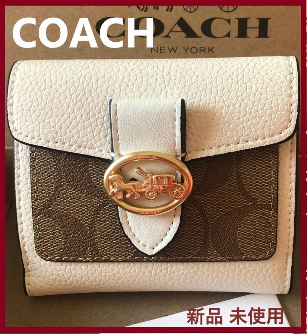 COACH 新品 チョーク カーキ 折り財布 レディース コーチ 白 財布