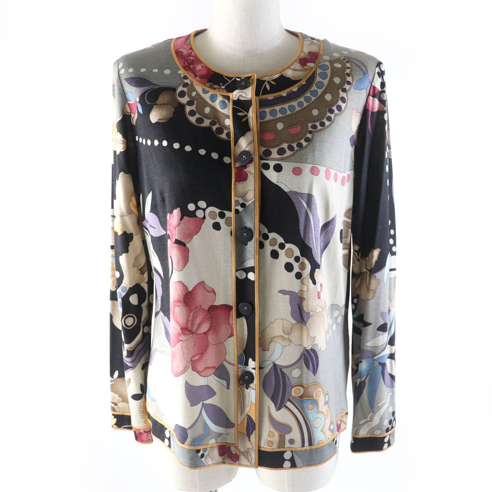 LEONARD 花柄 長袖カーディガン　シルク　カシミヤ LEONARD 花柄 長袖カーディガン シルク カシミヤ