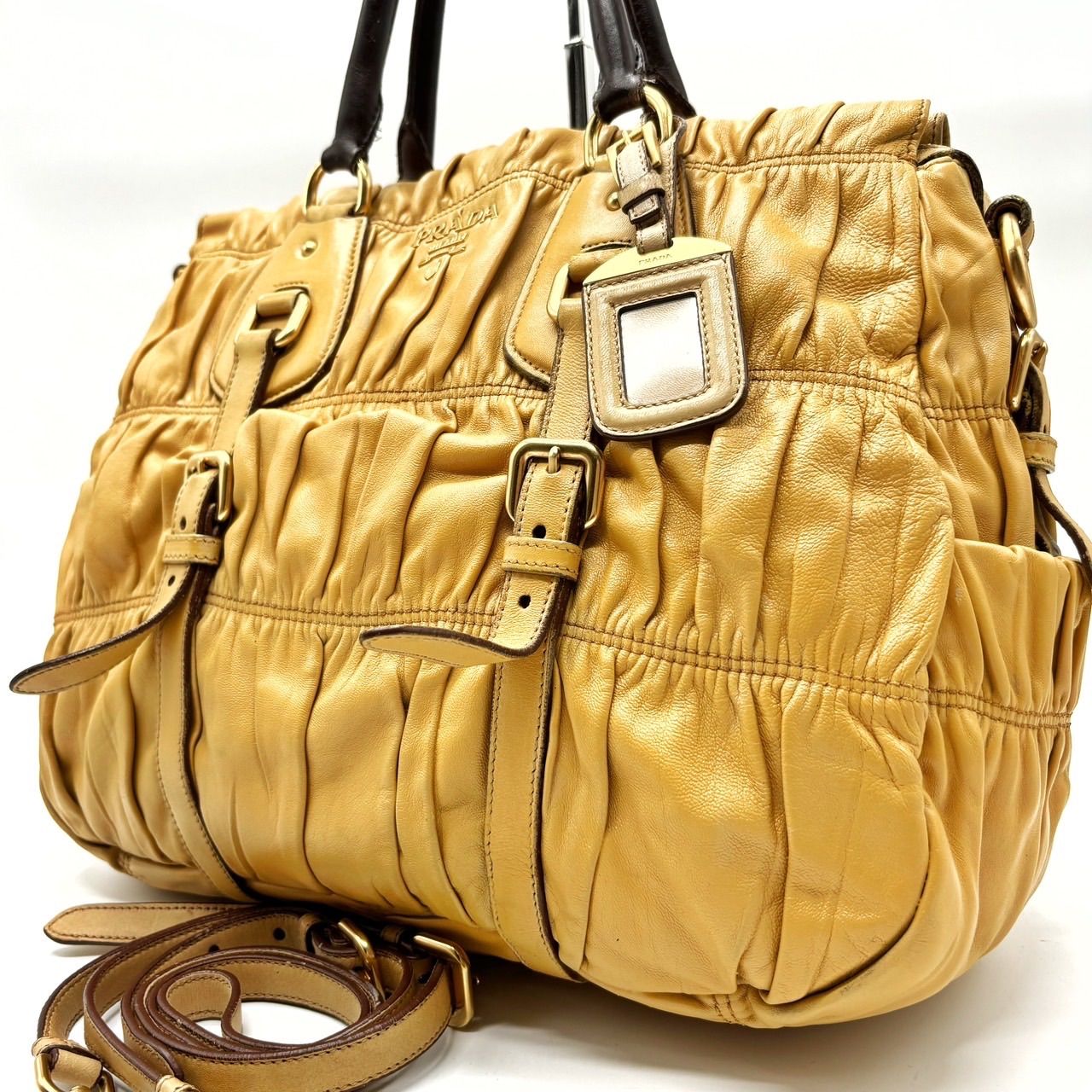 PRADA トートバッグ ショルダーバッグ ショルダー紐あり ギャザー ロゴ コレクション ✨格安✨ PRADA プラダ 2way ギャザー ショルダーバッグ