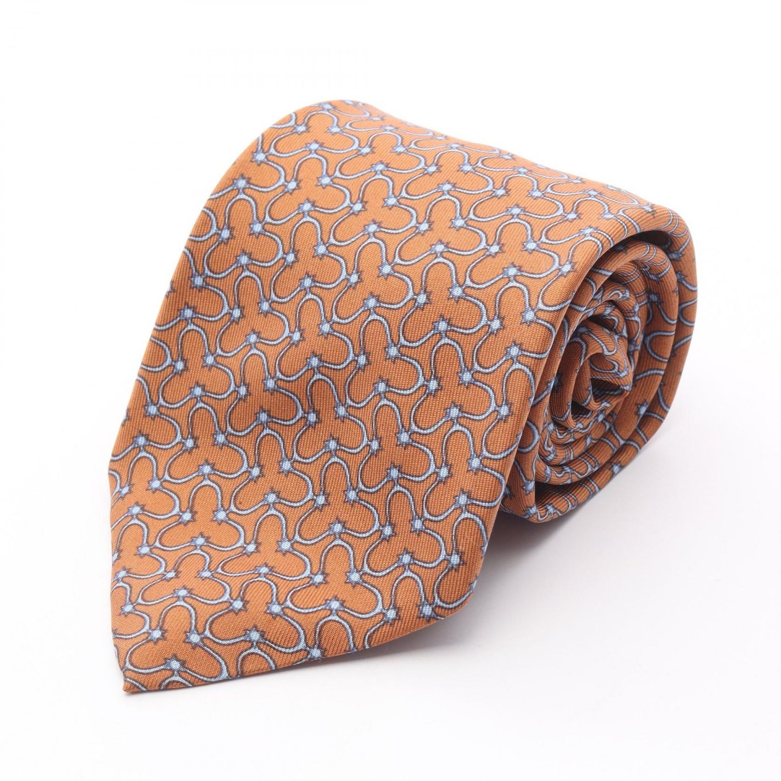 エルメス HERMES ネクタイ オレンジ系 シルク ネクタイ メンズ Used A