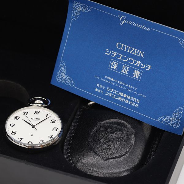 CITIZEN ローマ数字 ホワイト文字盤 時計　箱付き 保/箱付 シチズン ペンダントウォッチ 懐中時計 QZ ホワイト文字盤