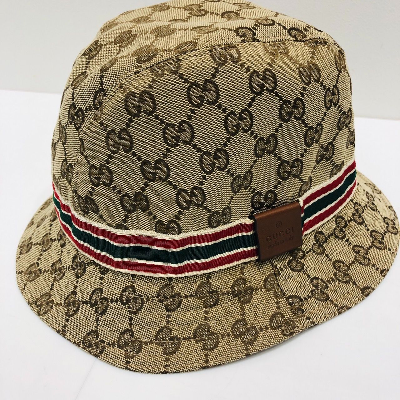 グッチ GUCCI バケットハット シェリーライン GG 総柄 帽子 ブラウン系 キャンバス レディース 005722