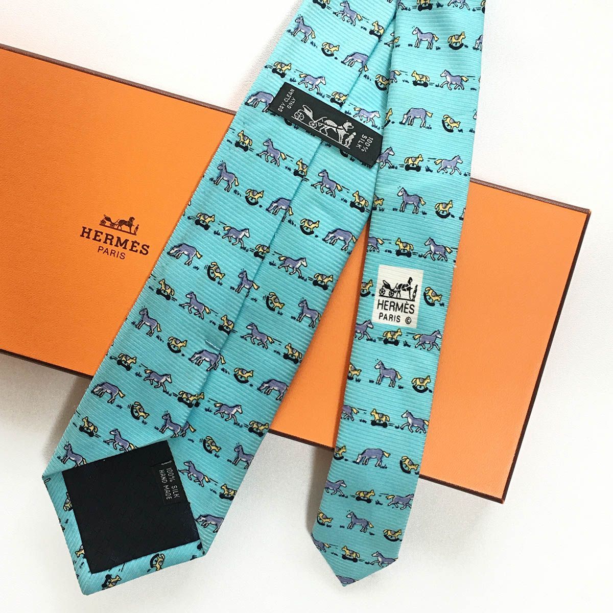 美品 エルメス HERMES ネクタイ シルク100% フランス製 ブルー