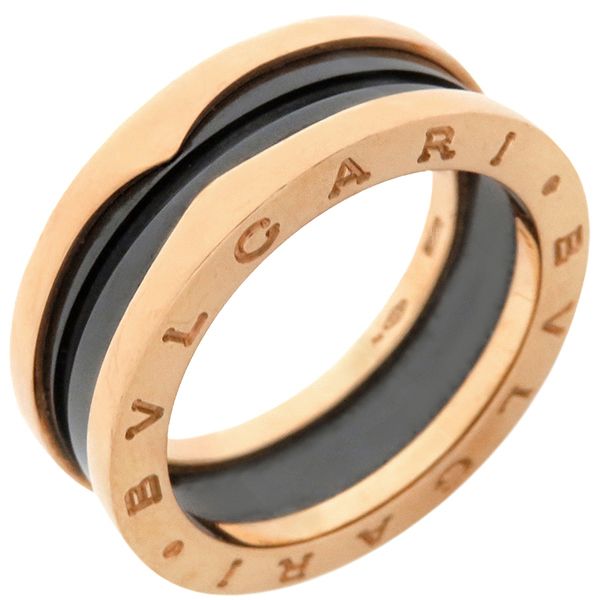 ブルガリ BVLGARI リング 指輪 ビーゼロワン B-zero1 2バンドリング K18PG セラミック ピンクゴールド×ブラック #59(JP19) 750PG 18金  18号 AN855962 347053 【中古】