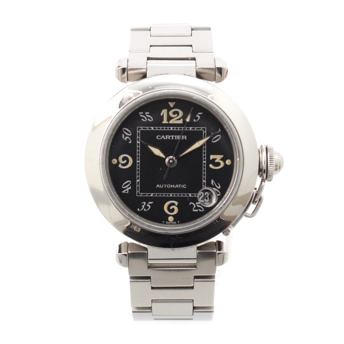 カルティエ パシャC AT SS 35mm ボーイズ 腕時計 自動巻き ブラック文字盤 W31043M7 2324CC786886 シルバー