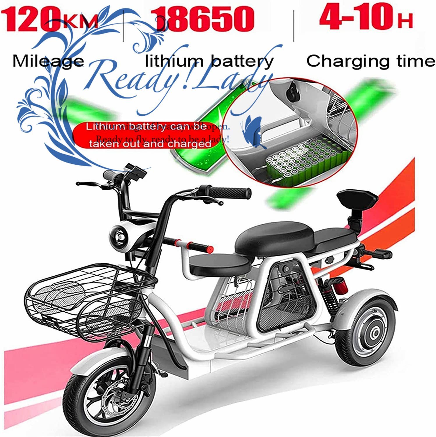 新入荷☆大人用3輪電動自転車 電動スクーター付き電動ロック付き高速バッテリー充電器帽子付きショッピング用 500W電動自転車48V 11A H12 -  メルカリ