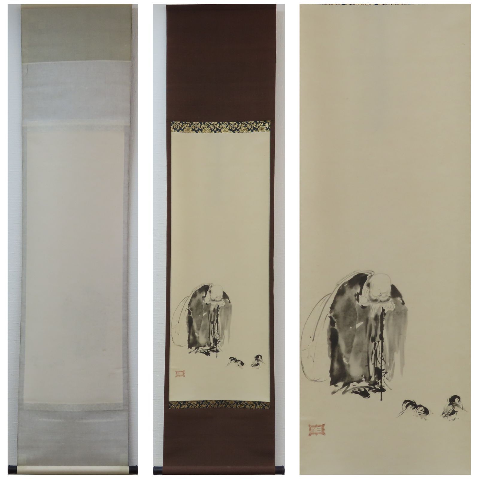 01s23 工藝品 宮本武蔵 掛軸「布袋観闘鶏図」講談社/茶掛 大徳寺