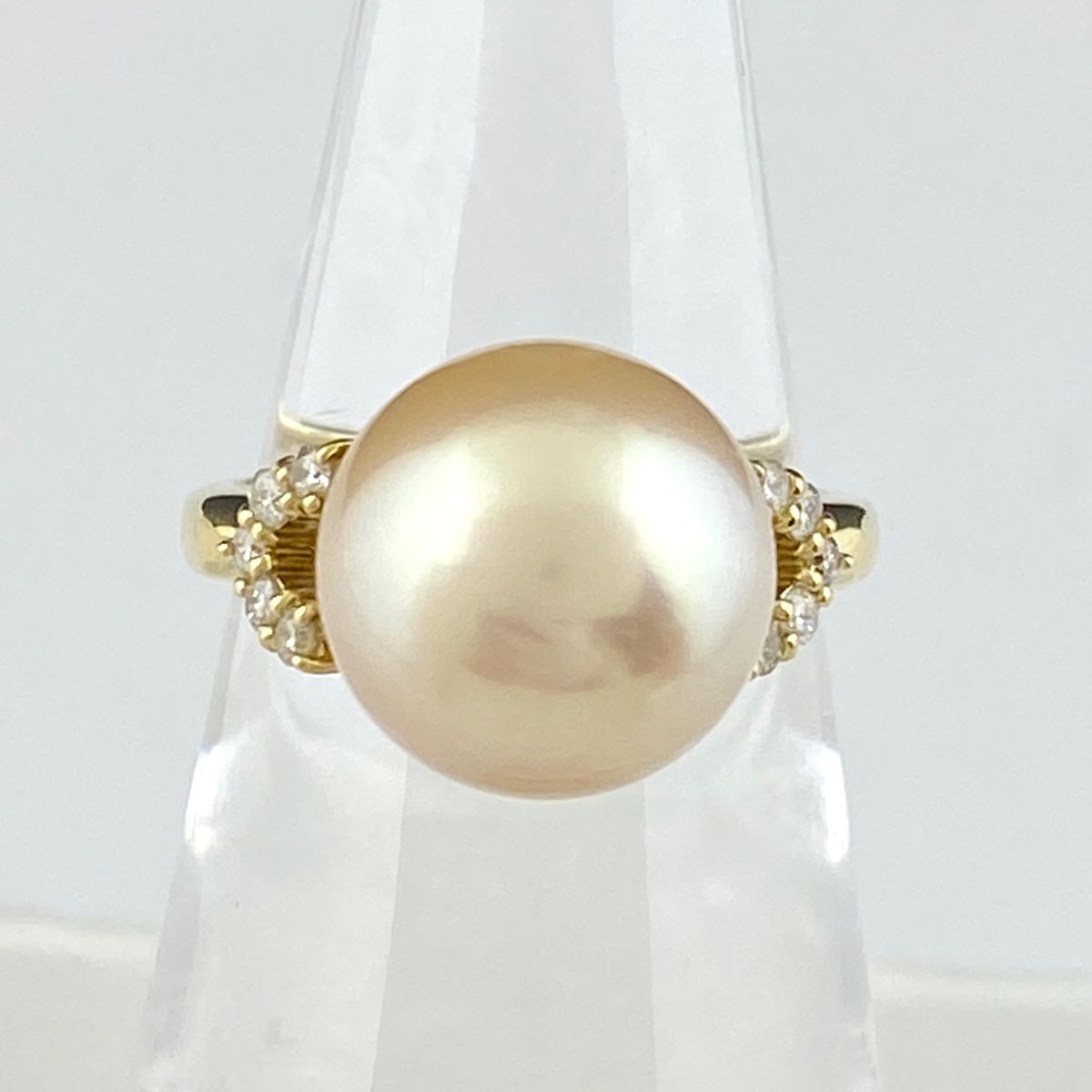 パール デザインリング YG イエローゴールド メレダイヤ 指輪 真珠 