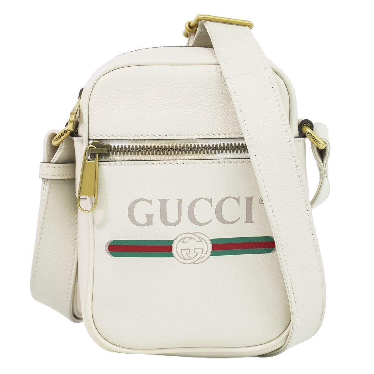 グッチ GUCCI ロゴ プリント ショルダーバッグ ポシェット レザー