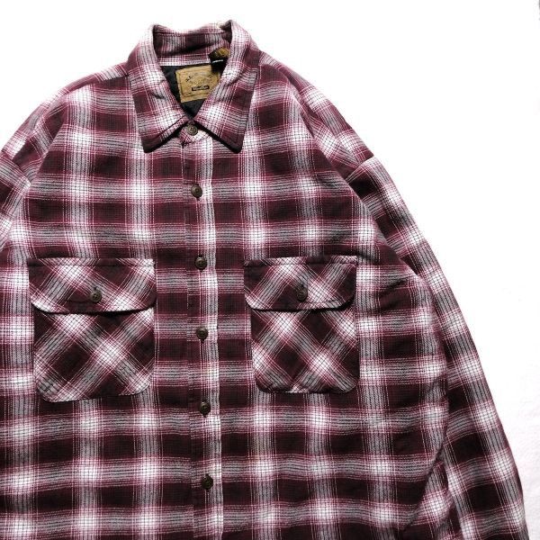 90 s JCペニー ST.JOHN S BAY チェック 中綿 ネルシャツ エンジ系 L セントジョンズベイ ９0年代 旧タグ 中綿ネル アメリカ古着 ビンテージ ヴィンテージ