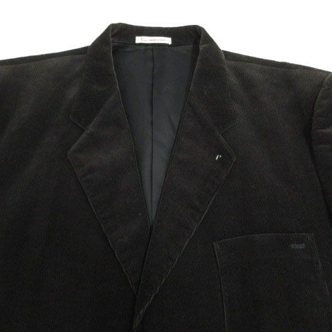 パパス Papas コーデュロイ セットアップ スーツ ジャケット テーラード ロゴ刺繍 シングル 3B パンツ タック コットン チャコールグレー系 L XL