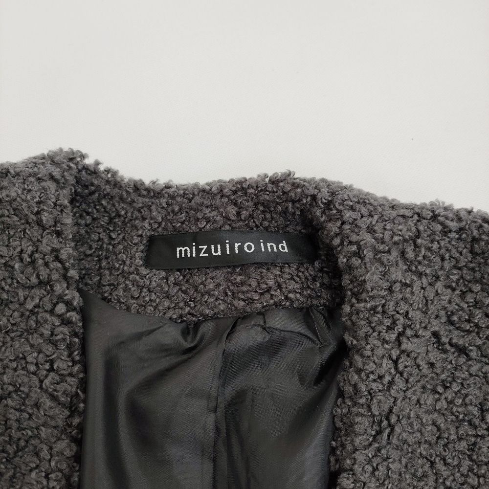 mizuiro-ind ノー ボアコート ロングジャケット パイル Vネック 定価30250円 コート グレー レディース ミズイロインド 5-0905T♪ SIROKUMA-CORPORATION_COM