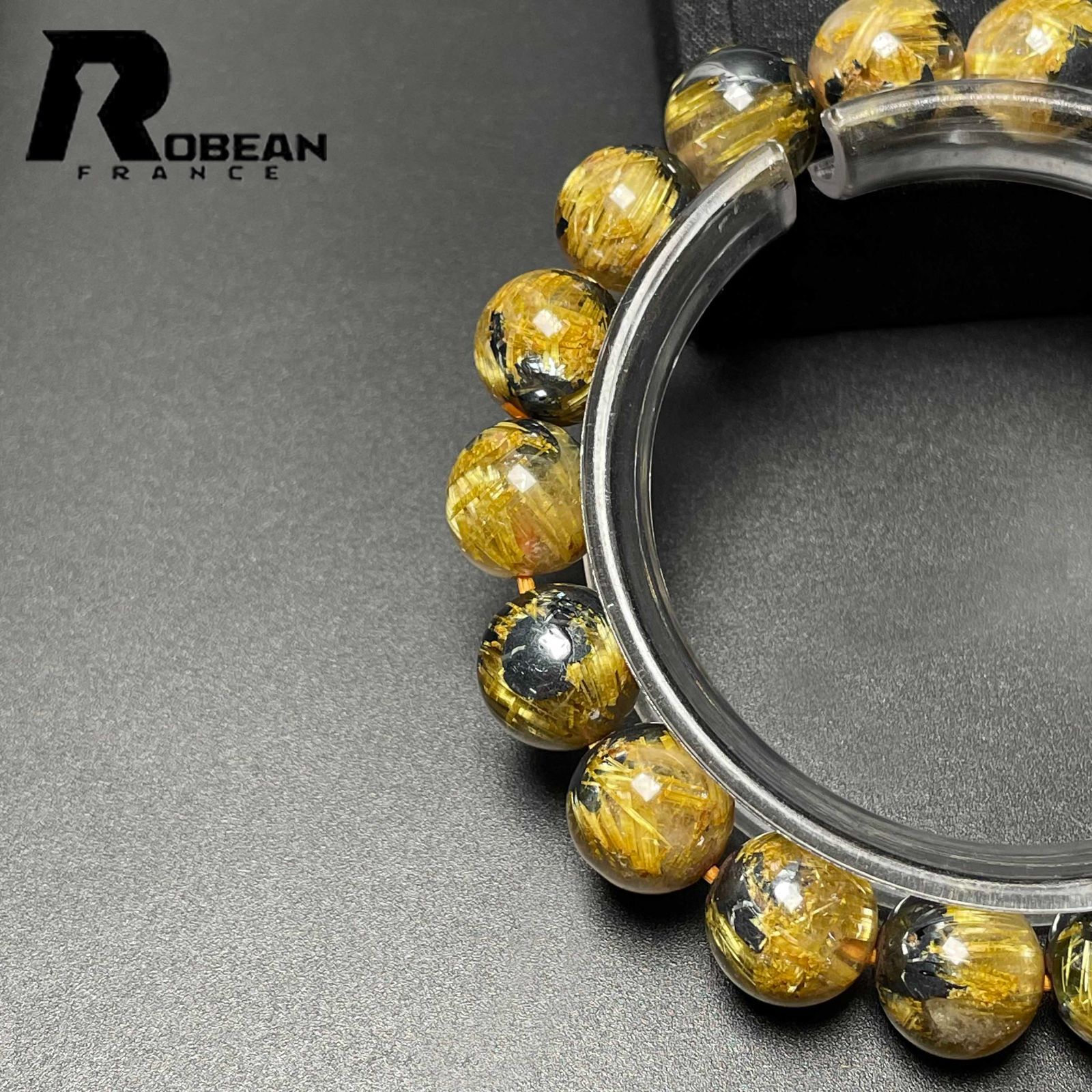 【新入荷】高品質レッドブラウンタイチンルチルブレス13㎜大玉（新品未使用）太針 金運 仕事運 ルチルクォーツ 金紅石入り水晶 ゴールドルチル