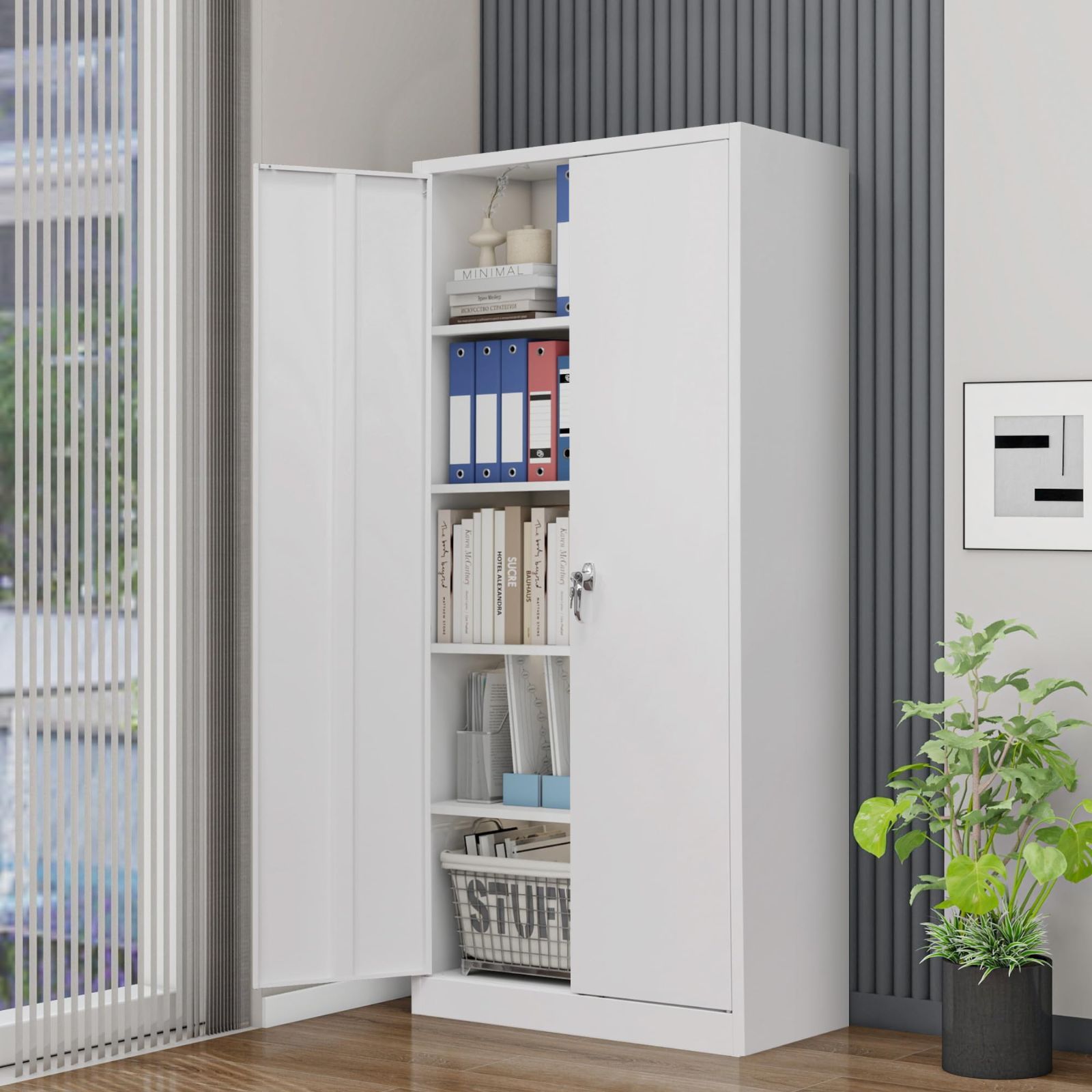 オフィス 収納 業務用 保管庫 おしゃれ 高さ180cm キャビネット 書類保管庫 ベース付き 両開き書庫 可動棚 スチール書庫 A4対応 OSJ 棚