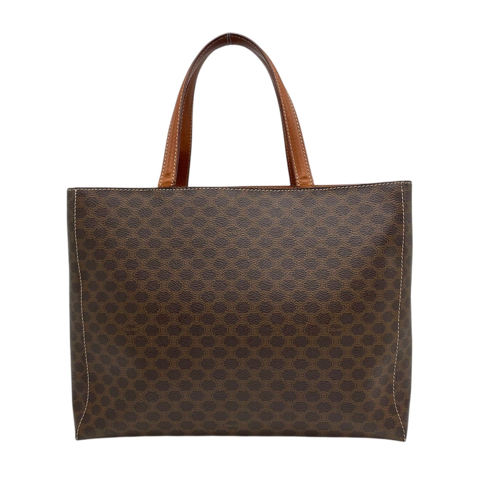 セリーヌトートバッグレザーPVC マカダムトリオンフゴールド金具茶