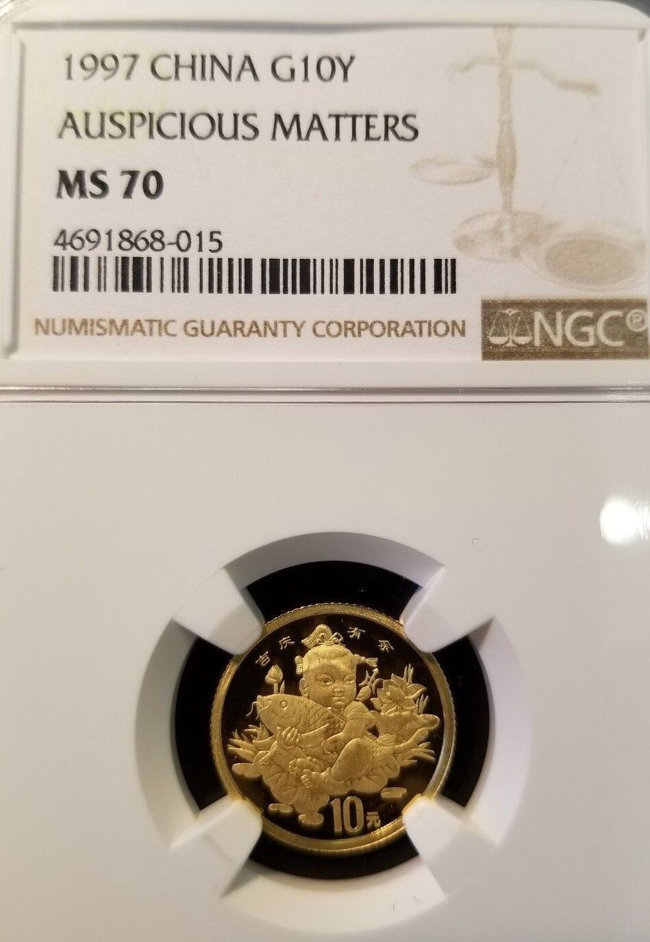 1997 CHINA GOLD 10 YUAN 10Y APICIO MATTERS NGC MS70 PERFECTION