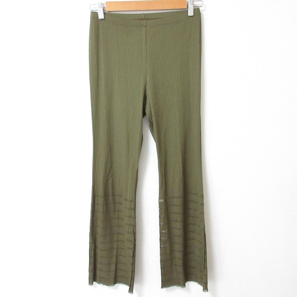 PLEATS PLEASE プリーツプリーズ INSIDE A.POC 裾カットワーク リブ イージーパンツ PP32LF903 3 カーキ レディース 古着