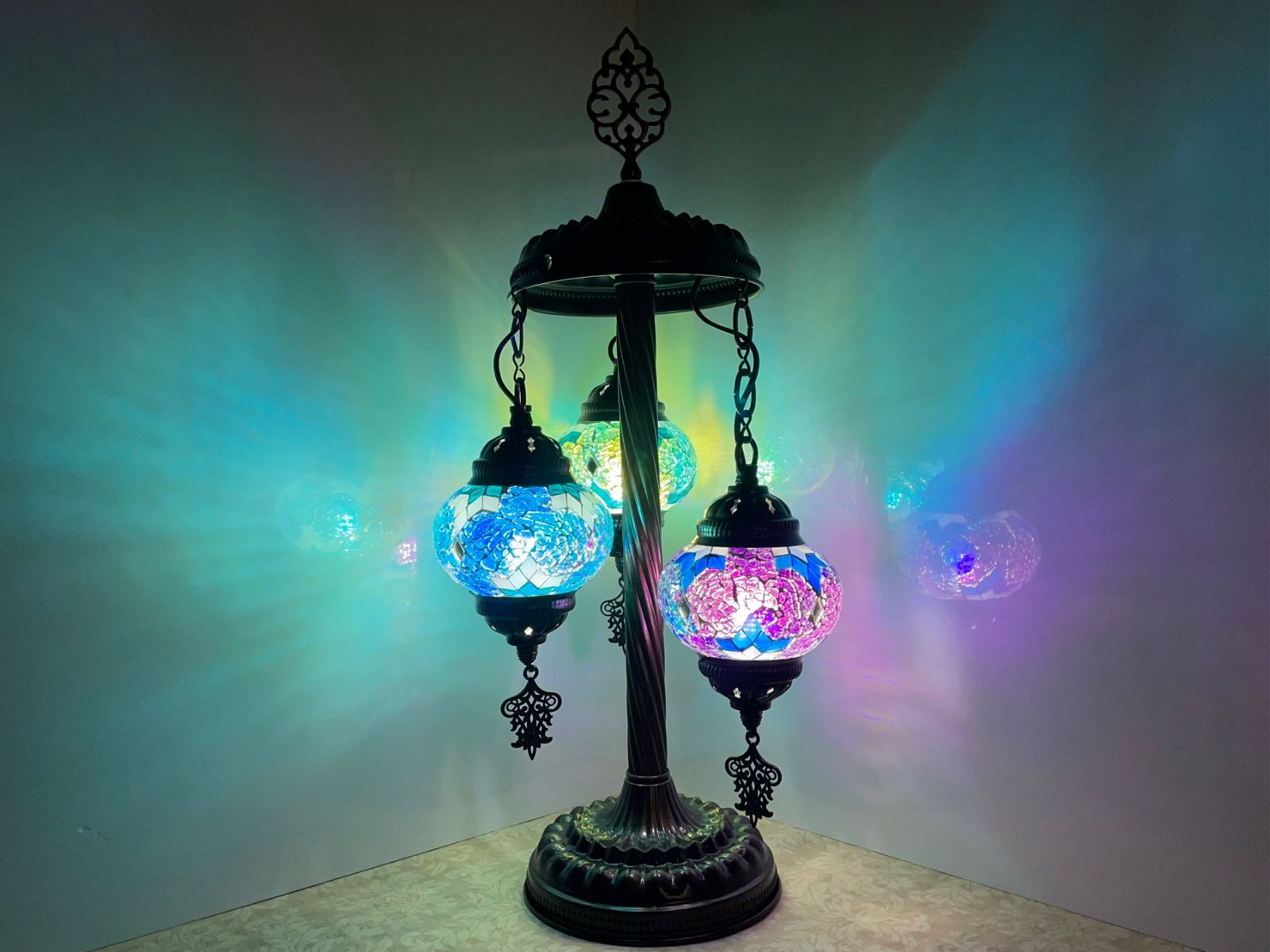 トルコモザイクランプ（スタンドランプS3連ブルー） トルコモザイク