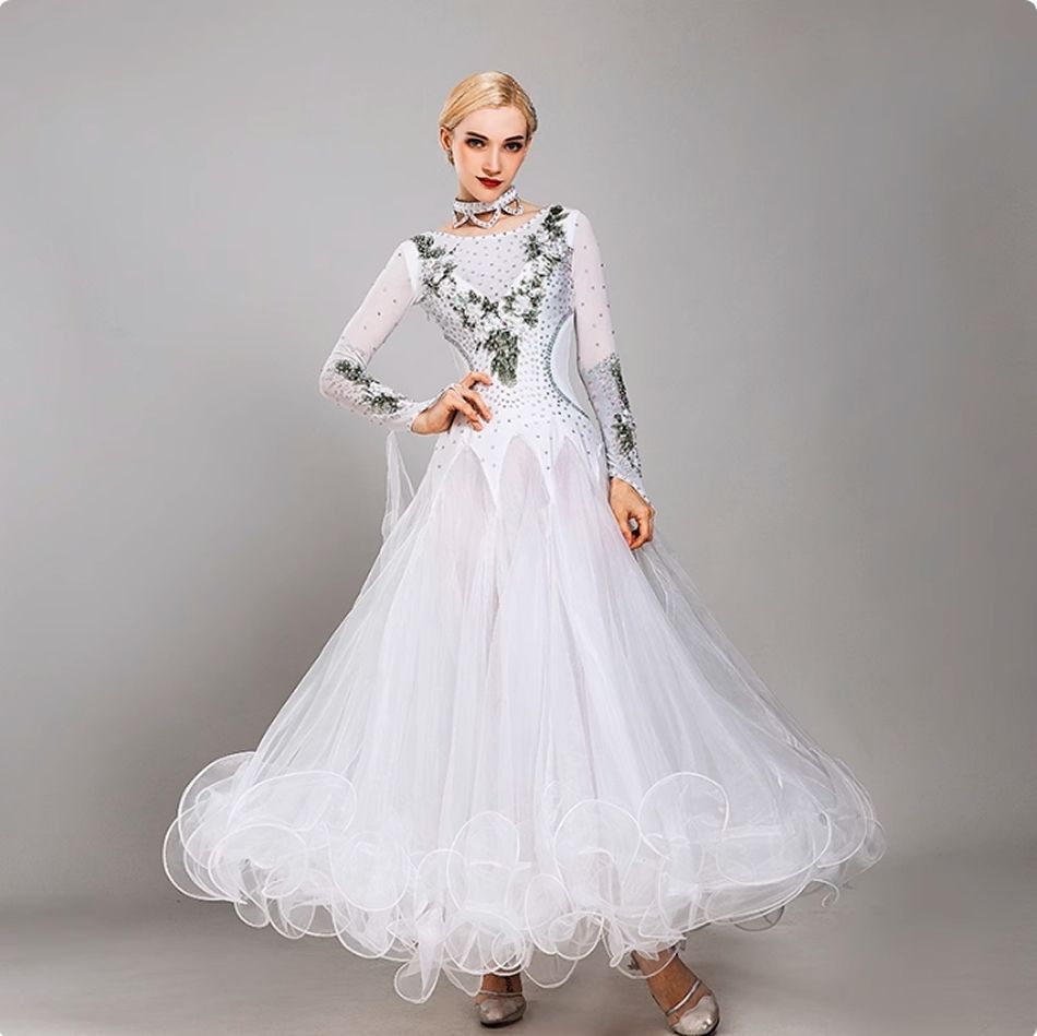 レッド 赤 ホワイト 白 社交ダンス衣装 ワンピース ダンス練習着 競技